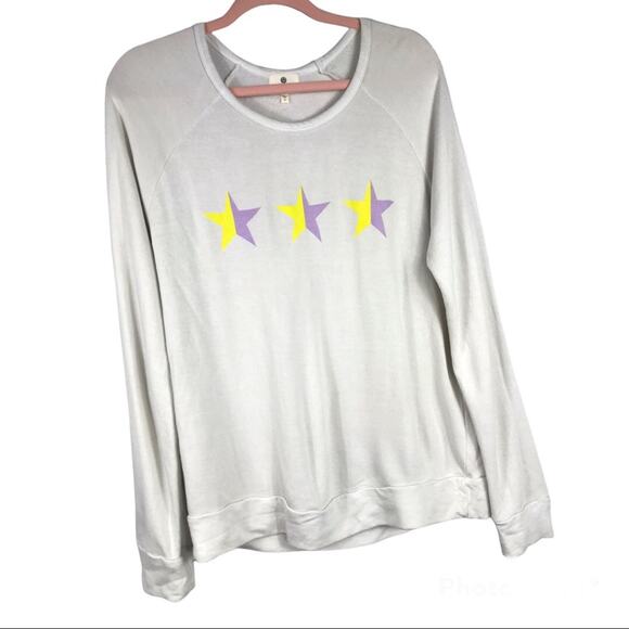 SUNDRY Yellow and Purple star Graphic Pullover thin sweatshirt - Picture 1 of 6